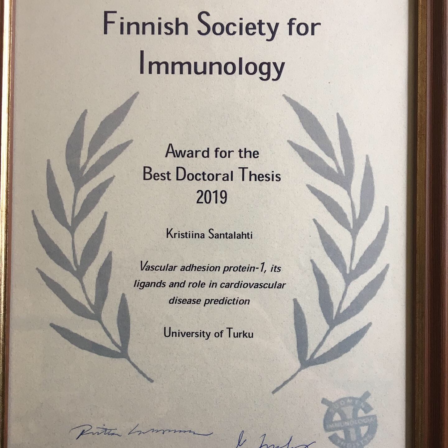 Kristiina Santalahti, award for the best doctoral thesis 2019 